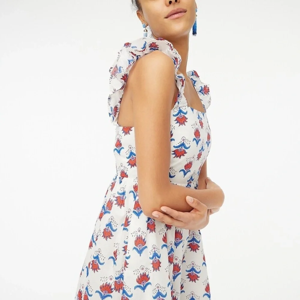 NEW J. Crew Square Neck Midi Dress in Floral Red White Blue Print - 18